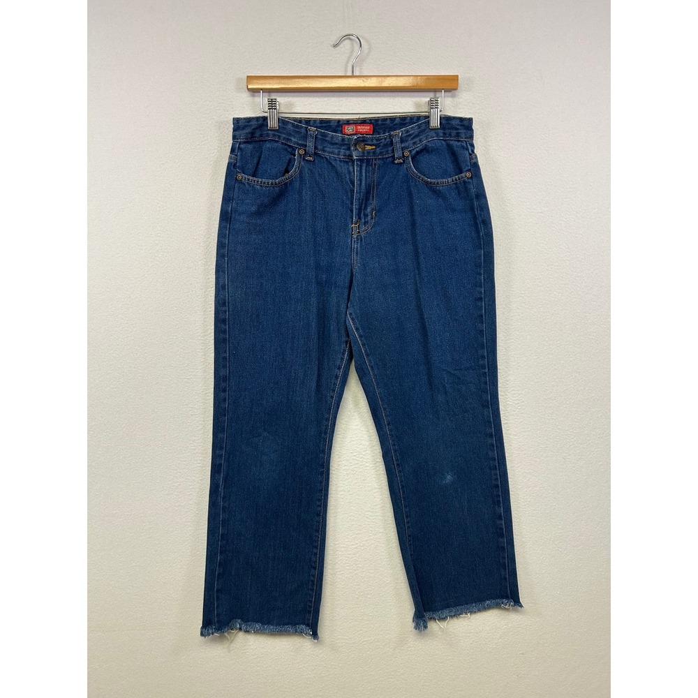 Faded Glory Grunge Indie Women 12 Blue Medium Wash Raw Hem Straight Leg Jeans